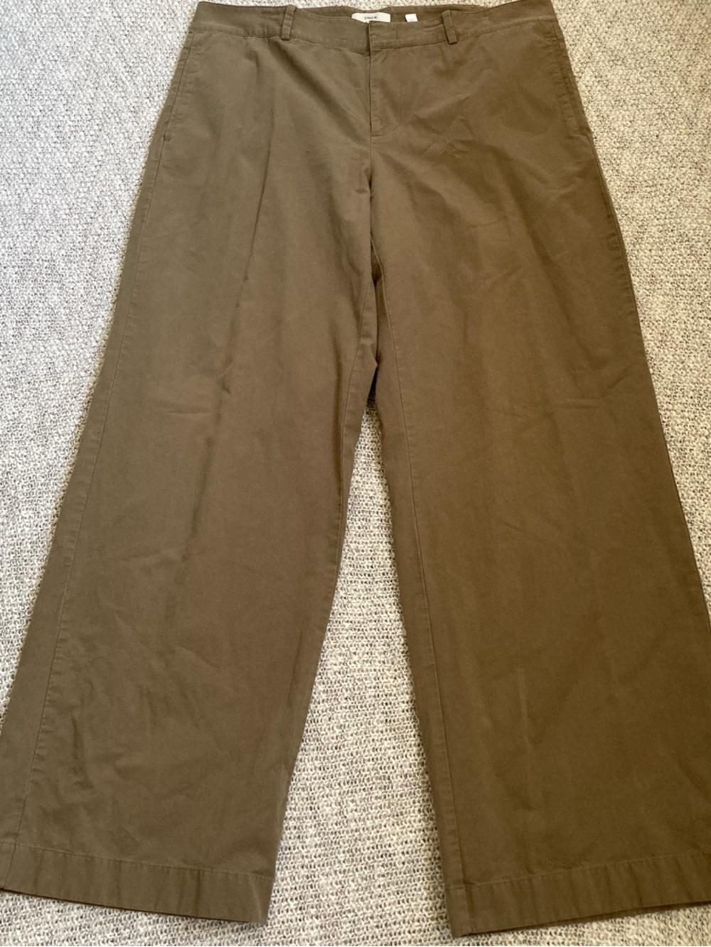 Vince 100% Cotton Twill Wide Leg Pants Olive Green Size 14 Quiet Luxury